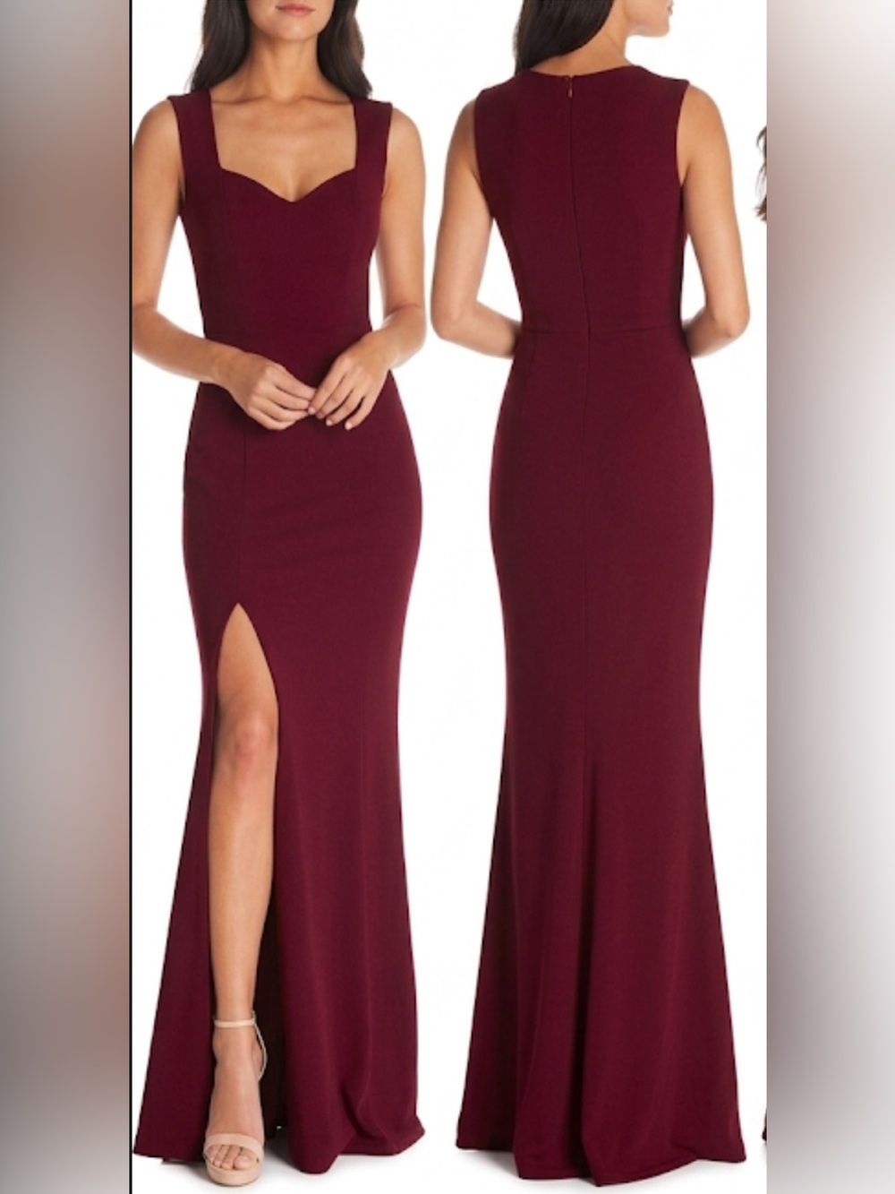 Dress The Population Elegant Sleeveless Burgundy Mermaid Gown with Front Slit